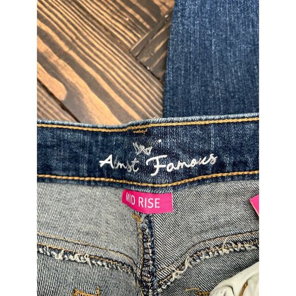 NWT Almost Famous Mid Rise Roll Up Jeans Women 9 Blue Denim Distressed Raw Hem - Picture 2 of 16